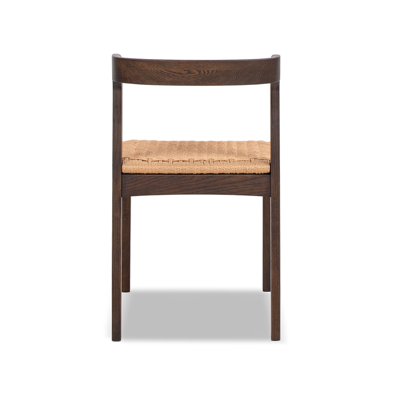 Pemberly Row Contemporary Woven Seat Oak Wood Dining Chair in Dark Brown