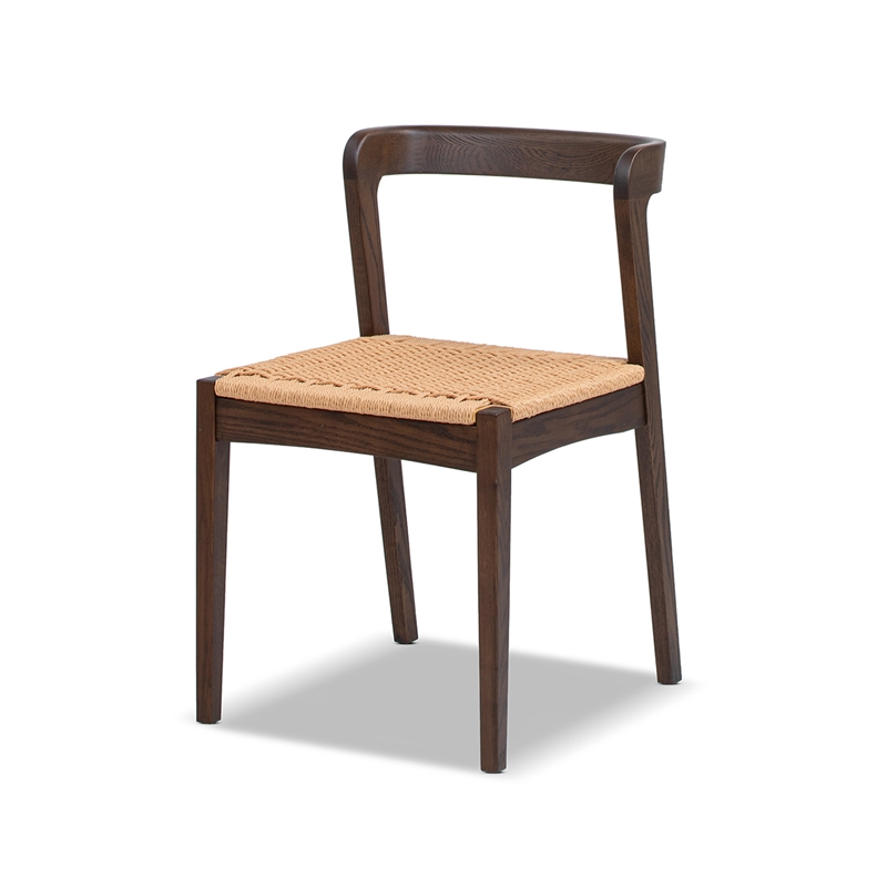 Pemberly Row Contemporary Woven Seat Oak Wood Dining Chair in Dark Brown