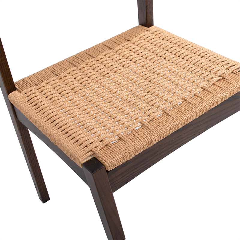 Pemberly Row Contemporary Woven Seat Oak Wood Dining Chair in Dark Brown