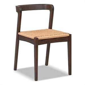 Pemberly Row Contemporary Woven Seat Oak Wood Dining Chair in Dark Brown