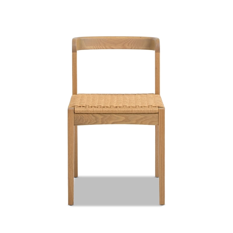 Pemberly Row Woven Seat Oak Wood Dining Chair in Natural Brown