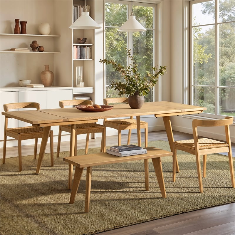 Pemberly Row Woven Seat Oak Wood Dining Chair in Natural Brown