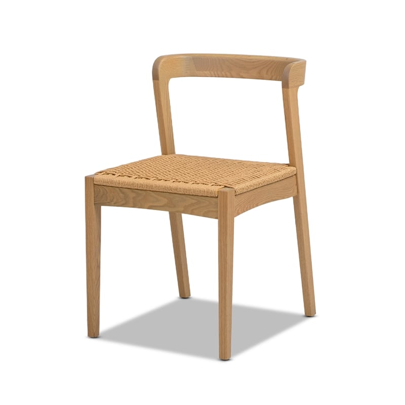 Pemberly Row Woven Seat Oak Wood Dining Chair in Natural Brown