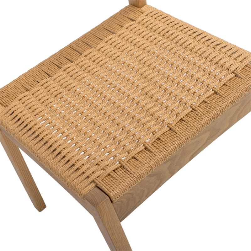 Pemberly Row Woven Seat Oak Wood Dining Chair in Natural Brown