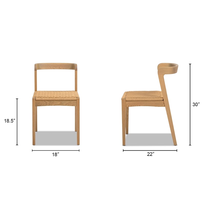 Pemberly Row Woven Seat Oak Wood Dining Chair in Natural Brown