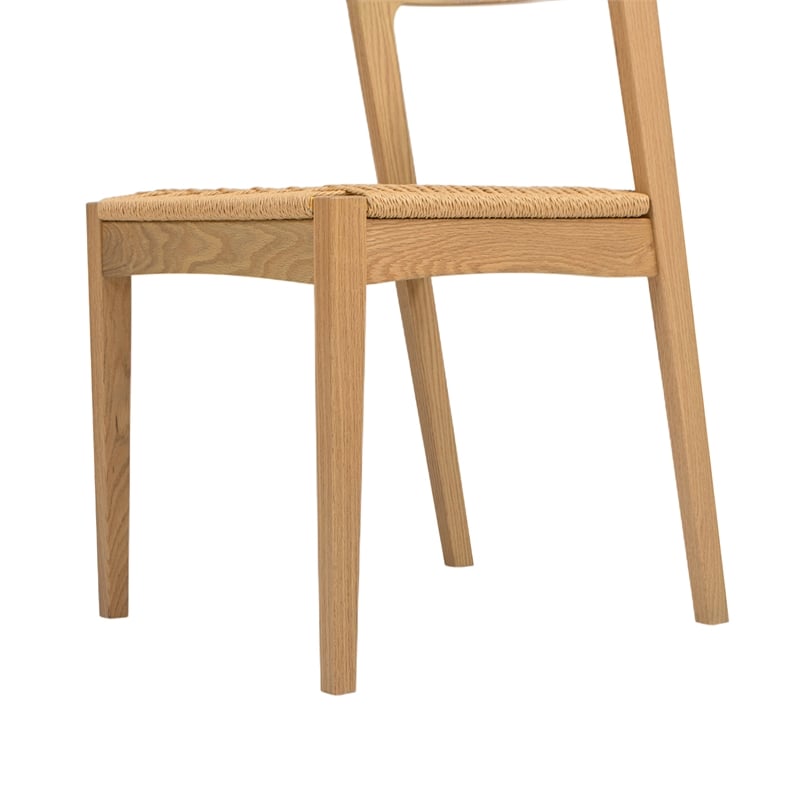 Pemberly Row Woven Seat Oak Wood Dining Chair in Natural Brown