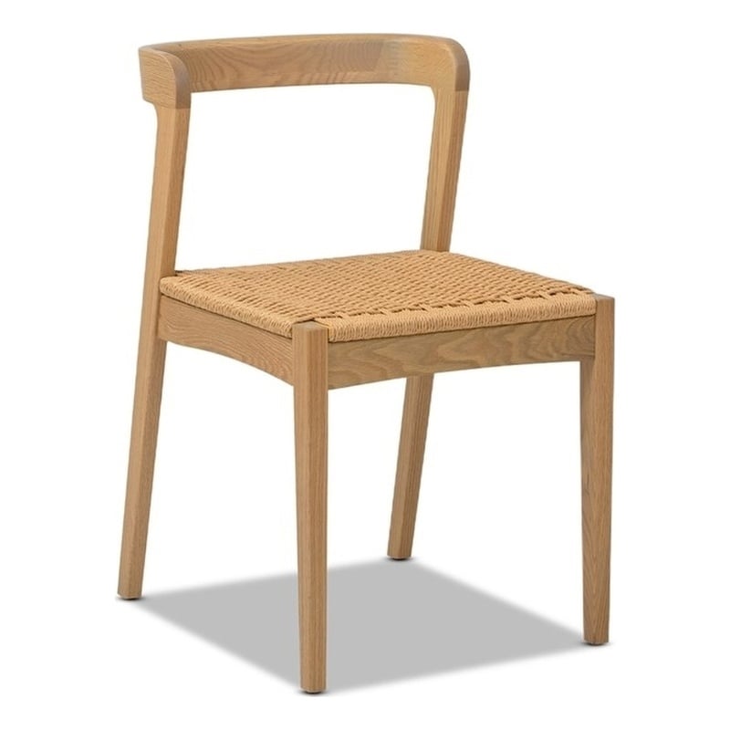 Pemberly Row Woven Seat Oak Wood Dining Chair in Natural Brown