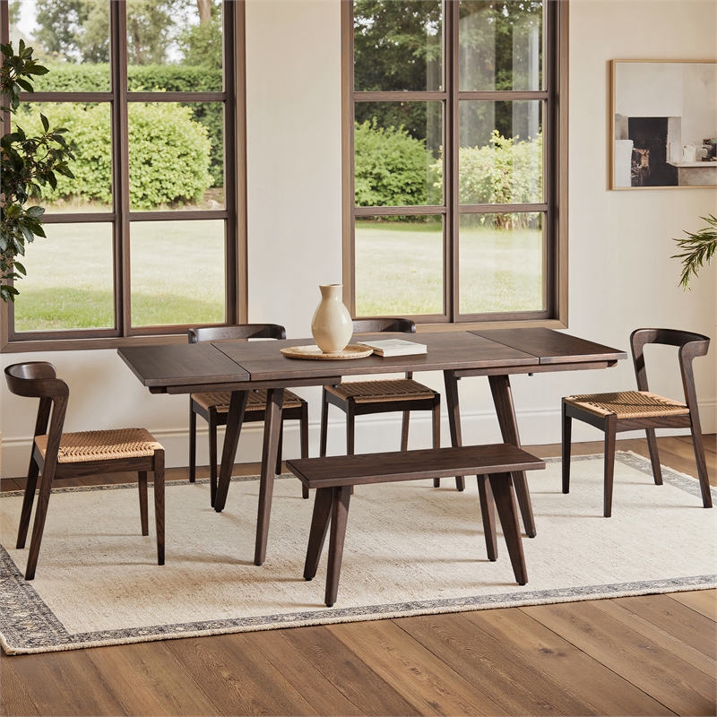 Pemberly Row Solid Oak 6-Piece Extendable Dining Set in Dark Brown