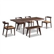 Pemberly Row Solid Oak 6-Piece Extendable Dining Set in Dark Brown
