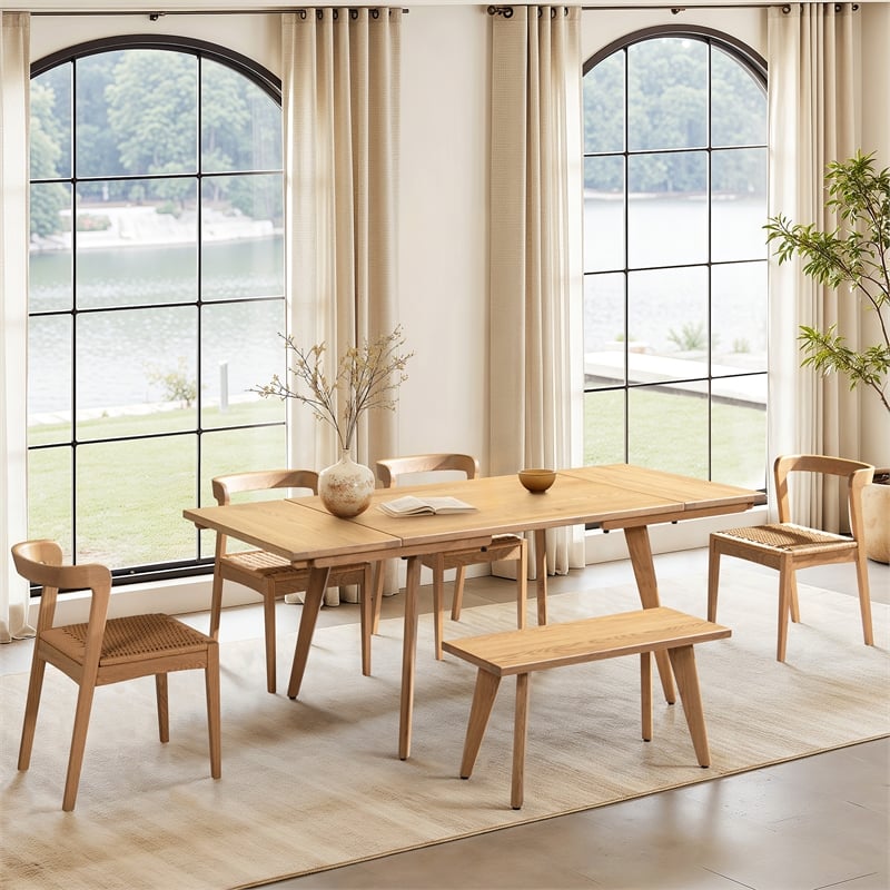 Pemberly Row Solid Oak 6-Piece Extendable Dining Set in Natural Brown