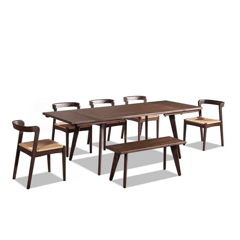 Pemberly Row Solid Oak 7-Piece Extendable Dining Set in Dark Brown