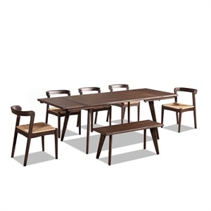 Pemberly Row Solid Oak 7-Piece Extendable Dining Set in Dark Brown
