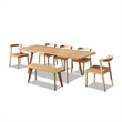 Pemberly Row Solid Oak 7-Piece Extendable Dining Set in Natural Brown