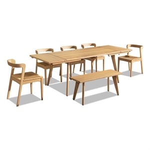 Pemberly Row Solid Oak 7-Piece Extendable Dining Set in Natural Brown