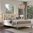 Pemberly Row Queen Upholstered Cane Back Platform Bed in Antique White