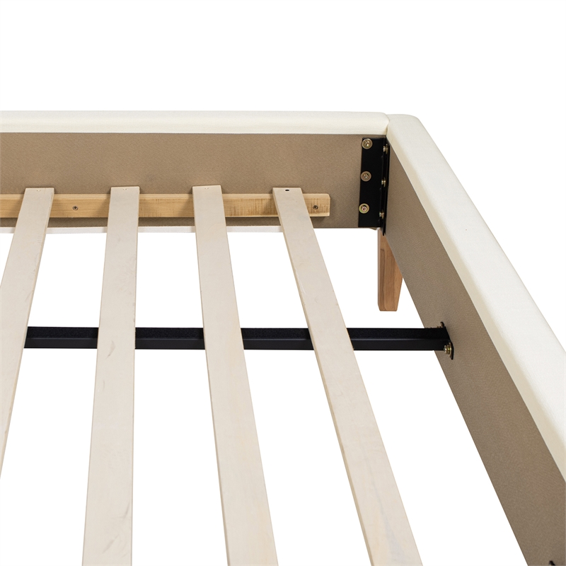 Pemberly Row Queen Upholstered Cane Back Platform Bed in Antique White