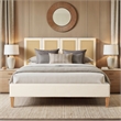 Pemberly Row Queen Upholstered Cane Back Platform Bed in Antique White