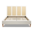 Pemberly Row Queen Upholstered Cane Back Platform Bed in Antique White