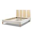 Pemberly Row Queen Upholstered Cane Back Platform Bed in Antique White
