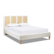 Pemberly Row Queen Upholstered Cane Back Platform Bed in Antique White