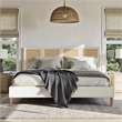 Pemberly Row King Upholstered Cane Back Platform Bed in Antique White