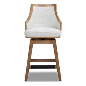 Pemberly Row 26&quot Cane Rattan High-Back Swivel Counter Stool in Gray