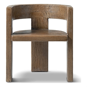 Pemberly Row Reclaimed Elm Sculptural Curved Dining Chair in Medium-Dark Brown