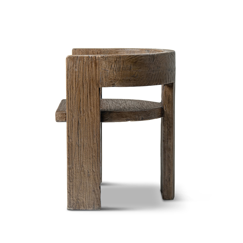 Pemberly Row Reclaimed Elm Sculptural Curved Dining Chair in Medium-Dark Brown