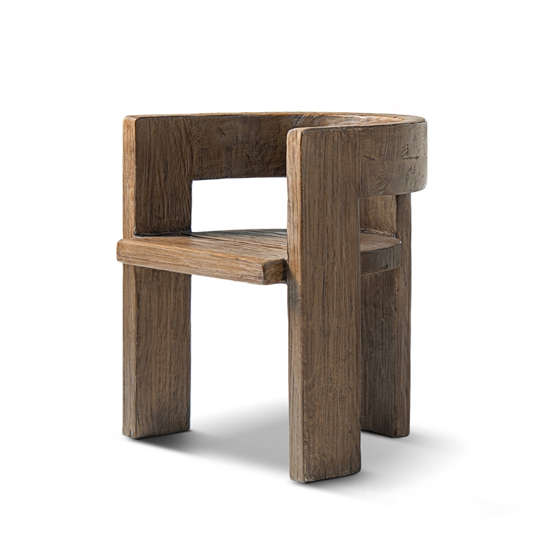 Pemberly Row Reclaimed Elm Sculptural Curved Dining Chair in Medium-Dark Brown