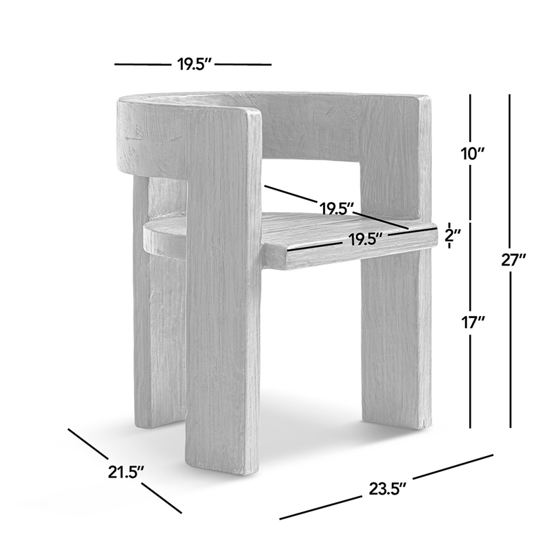 Pemberly Row Reclaimed Elm Sculptural Curved Dining Chair in Light Natural Brown