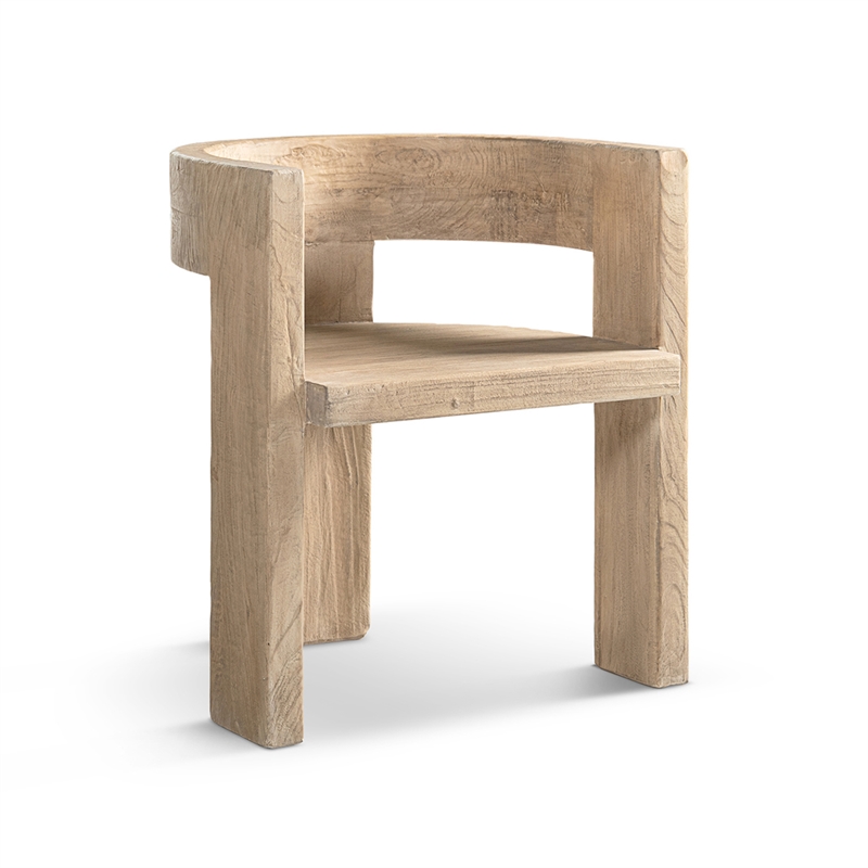 Pemberly Row Reclaimed Elm Sculptural Curved Dining Chair in Light Natural Brown