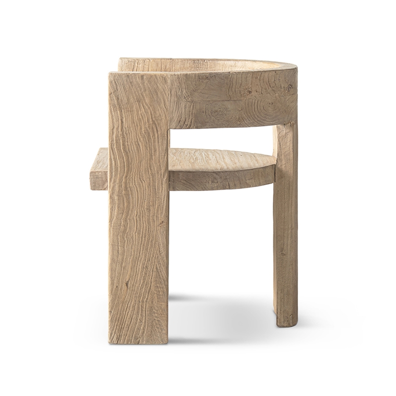 Pemberly Row Reclaimed Elm Sculptural Curved Dining Chair in Light Natural Brown