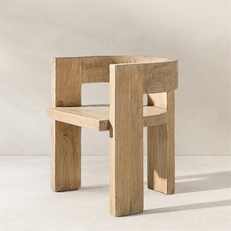 Pemberly Row Reclaimed Elm Sculptural Curved Dining Chair in Light Natural Brown