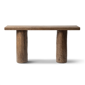 Pemberly Row 60&quot Reclaimed Elm Double Pillar Console Table in Dark Brown