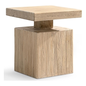 Pemberly Row 18&quot Reclaimed Elm Block Plinth Side Table in Light Natural Brown