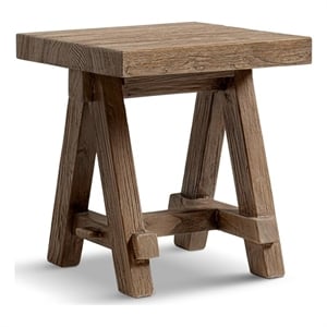 Pemberly Row 18&quot Square Reclaimed Elm Trestle Side Table in Medium-Dark Brown