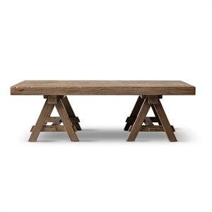 Pemberly Row 48&quot Reclaimed Elm Trestle Coffee Table in Medium-Dark Brown