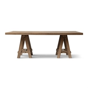 Pemberly Row 84&quot Reclaimed Elm Trestle 8-Person Dining Table in Dark Brown