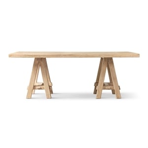 Pemberly Row 84&quot Reclaimed Elm Trestle 8-Person Dining Table in Natural Brown