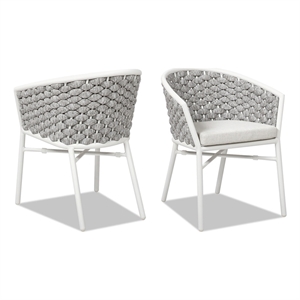 Pemberly Row 24&quot Rope Barrel Back Patio Dining Chairs Set of 2 in Optic White