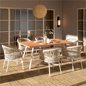 Pemberly Row 71&quot 6-Seater Teak and Aluminum Patio Dining Table in Natural Teak