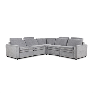 Pemberly Row 113&quot Wall Hugger Power 5-Piece Modular Corner Sectional in Gray