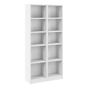 Pemberly Row Contemporary 17W Narrow 5 Shelf Bookcase Set of 2 in White
