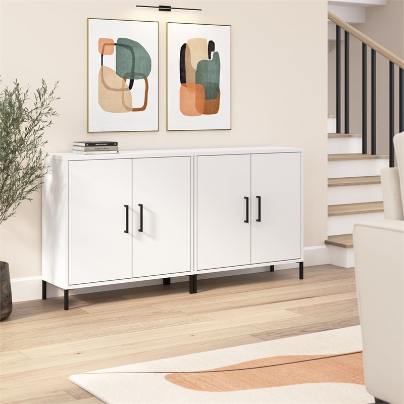 Pemberly Row Low Storage Cabinet with Doors Set of 2 Engineered Wood