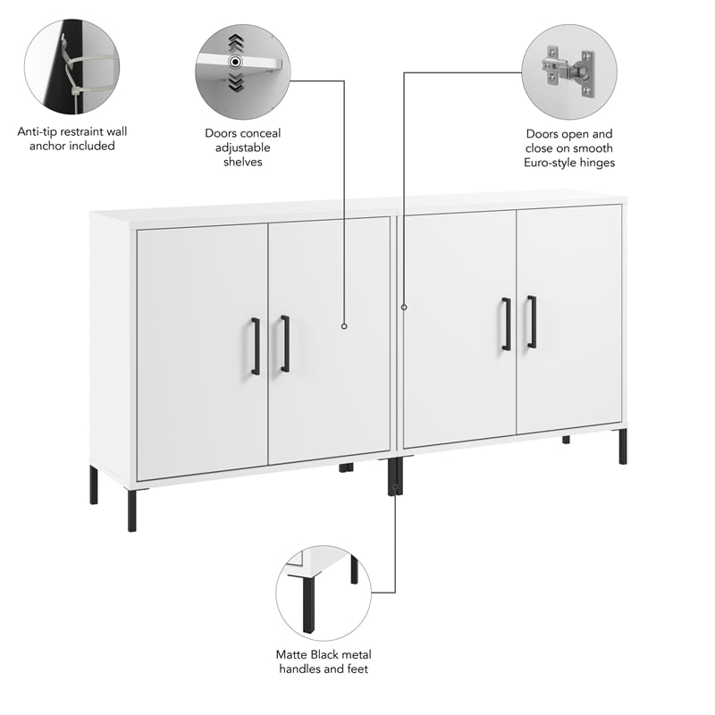 Pemberly Row Low Storage Cabinet with Doors Set of 2 Engineered Wood