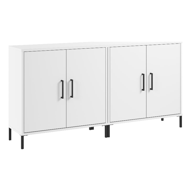 Pemberly Row Low Storage Cabinet with Doors Set of 2 Engineered Wood