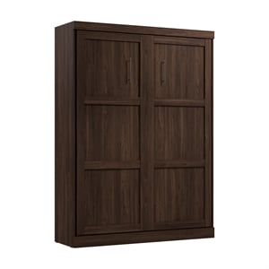 Pemberly Row 65W Queen Murphy Bed in Black Walnut Engineered Wood