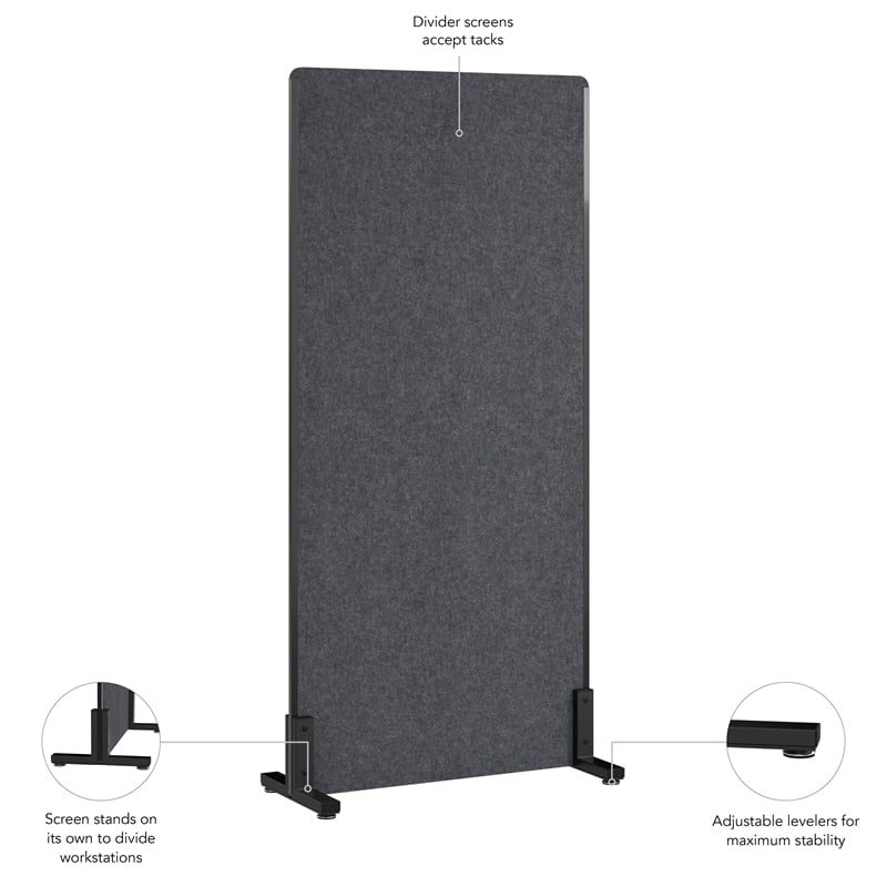 Pemberly Row 34W x 72H Freestanding Privacy Screen in Charcoal
