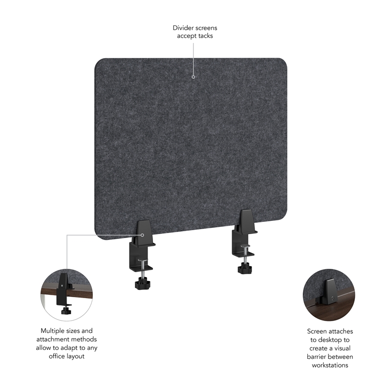 Pemberly Row Contemporary 22W Desktop Privacy Screen in Cool Charcoal