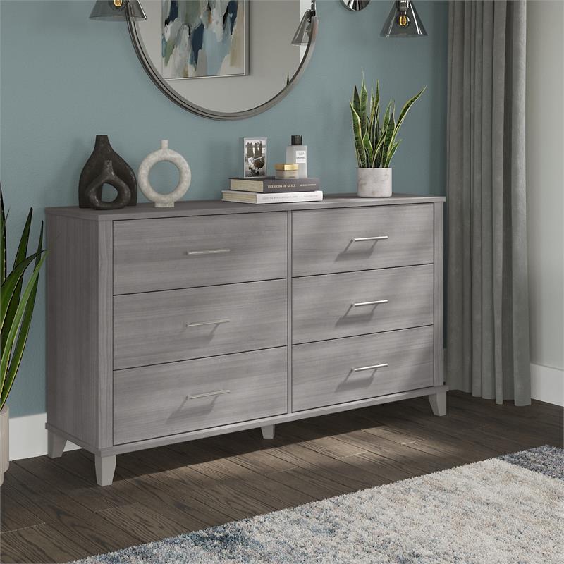 Pemberly Row 60W x 17D x 34H 6 Drawer Dresser in Platinum Gray